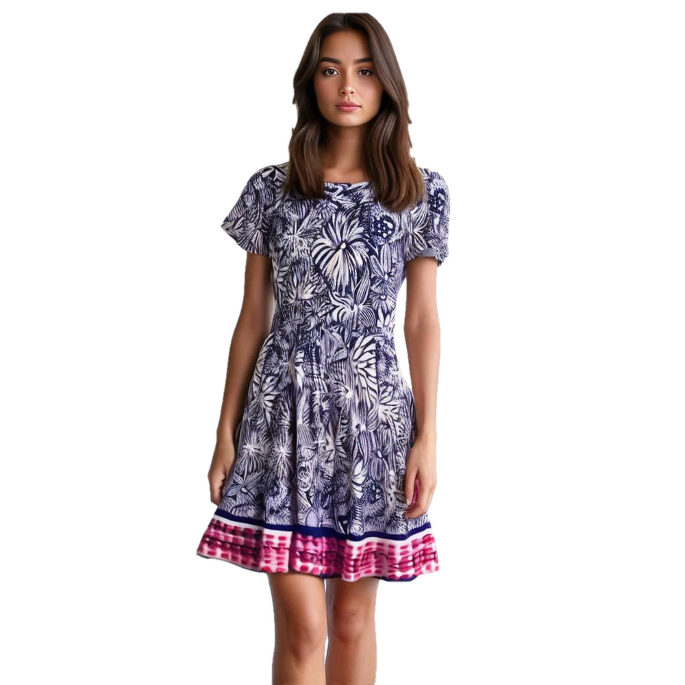 LULAROE Amelia Dress Fit & Flare Short Sleeve Blue White Women Size XS